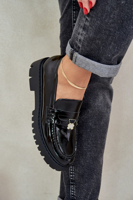 Lakované mokasíny Dámske Z Przypinką plyšové medvede čierna INulinea