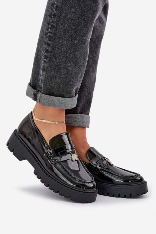 Lakované mokasíny Dámske Z Przypinką plyšové medvede čierna INulinea