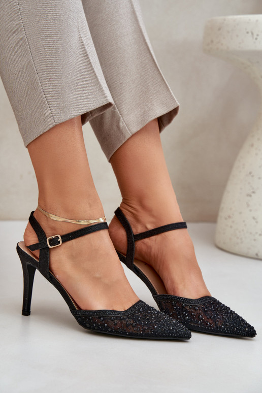 Zdobené štekle s otvorenou pätou čierna Zapnuténadra