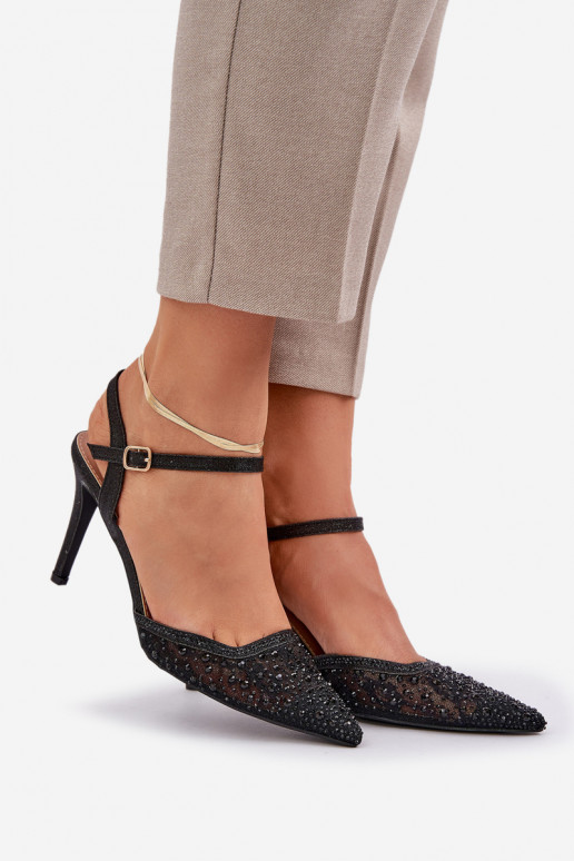 Zdobené štekle s otvorenou pätou čierna Zapnuténadra