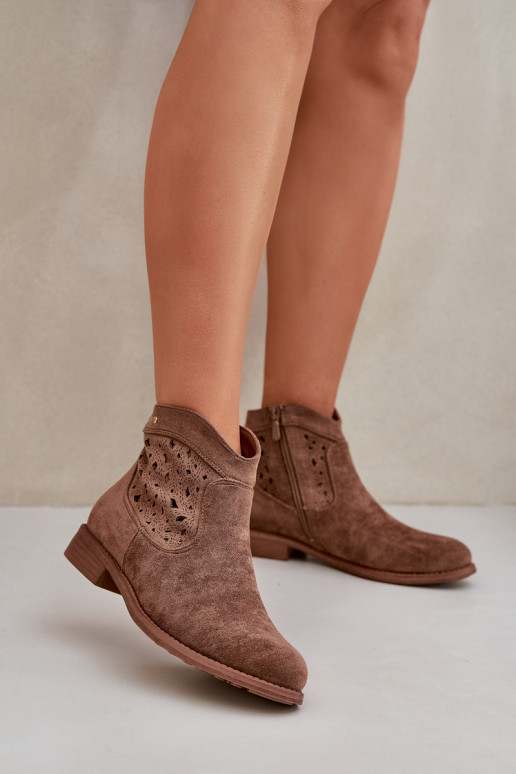 Prelamované čižmy Dámske so širokými podpätkami S.Barski HY51-113 Hnedá farba