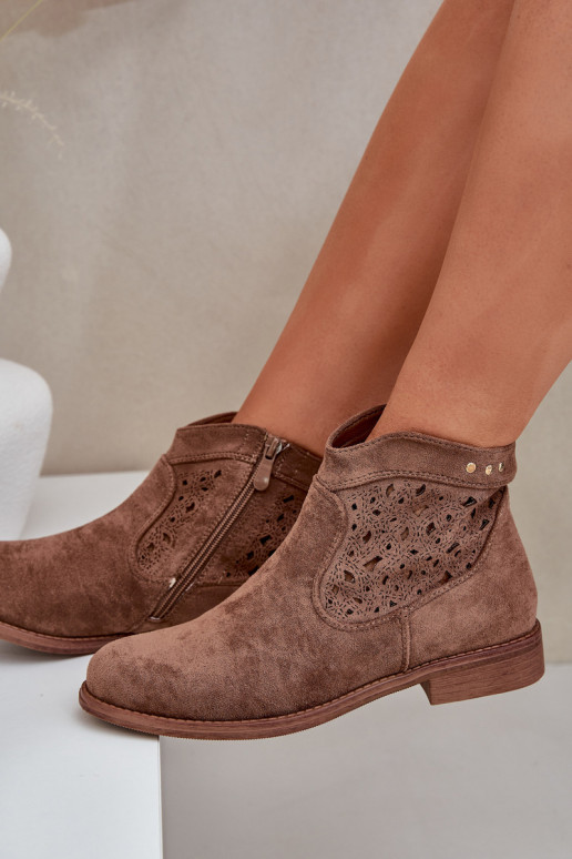 Prelamované čižmy Dámske so širokými podpätkami S.Barski HY51-113 Hnedá farba