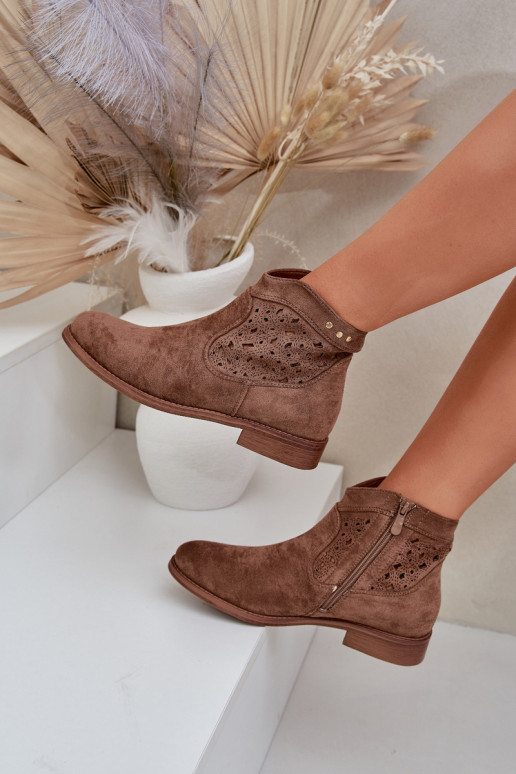 Prelamované čižmy Dámske so širokými podpätkami S.Barski HY51-113 Hnedá farba