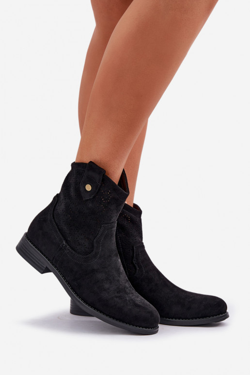 Prelamované čižmy so širokými podpätkami S.Barski HY51-063 čierna