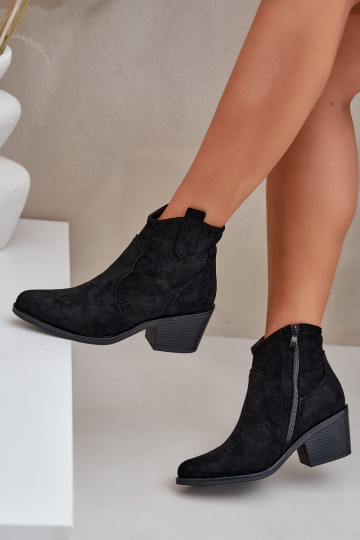 čižmy v kovbojskom štýle Zapnuté Hrad Eko Prelamovaný semiš S.Barski HY51-061 čierna