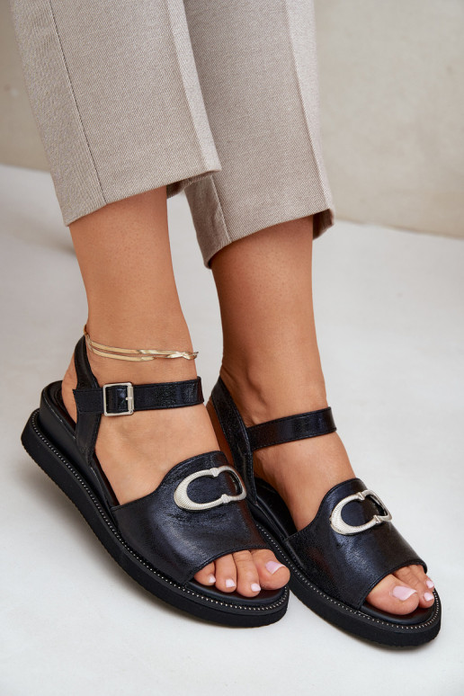 Lakované sandále pre ženy s platformou s ozdobami čierna Salianes