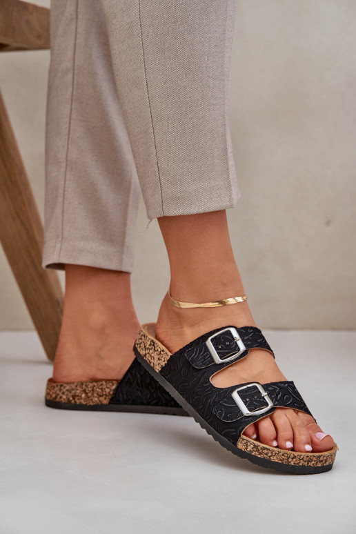 materiál Papuče Zapnuté korkovej podrážke s prackami čierna Atera materiál Papuče Zapnuté korkovej podrážke s prackami čierna Atera