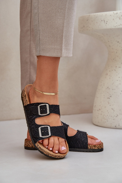 materiál Papuče Zapnuté korkovej podrážke s prackami čierna Atera materiál Papuče Zapnuté korkovej podrážke s prackami čierna Atera