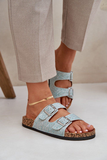 materiál Papuče Zapnuté korkovej podrážke s prackami mätové farby Atera