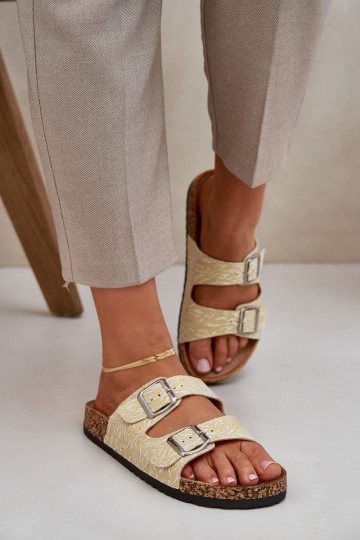 materiál Papuče Zapnuté korkovej podrážke s prackami žltá Atera