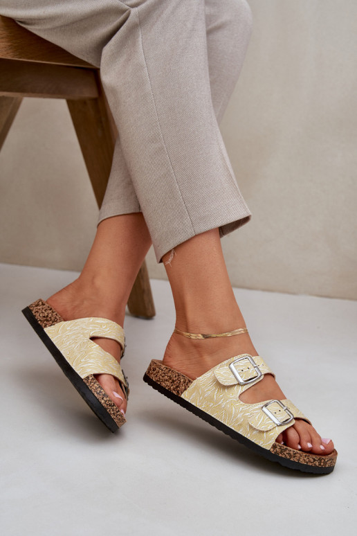 materiál Papuče Zapnuté korkovej podrážke s prackami žltá Atera materiál Papuče Zapnuté korkovej podrážke s prackami žltá Atera