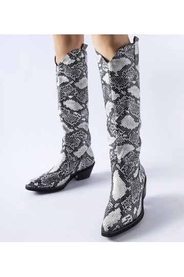 Kovbojské čižmy Chapin Black and White Snake Print 2