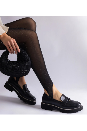 Čierne mokasíny z umelej kože zdobené kamienkami Henley