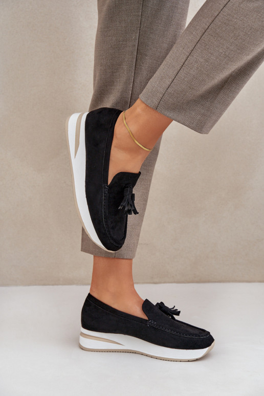 Mokasíny Zapnuté Jemném Koturnie z eko semišuoIne čierna Challavia Mokasíny Zapnuté Jemném Koturnie z eko semišuoIne čierna Challavia