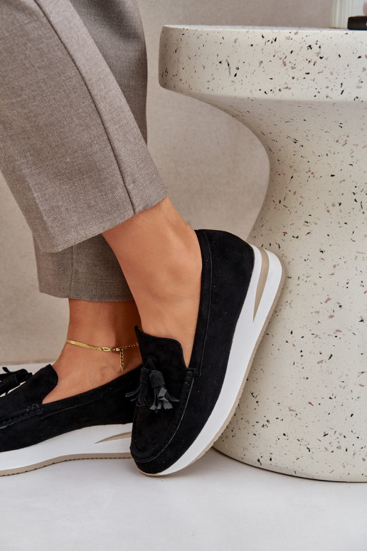 Mokasíny Zapnuté Jemném Koturnie z eko semišuoIne čierna Challavia Mokasíny Zapnuté Jemném Koturnie z eko semišuoIne čierna Challavia