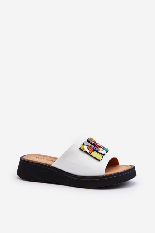 Kožené papuče Dámske s ozdobami biela farba Asames