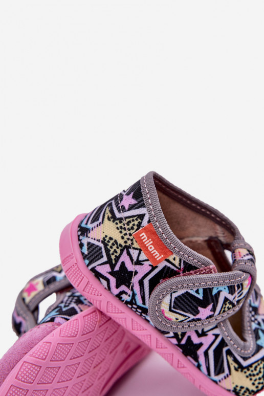 Papuče Milami deti s lepiacimi spojkami sivá-Ružová Jasimrra