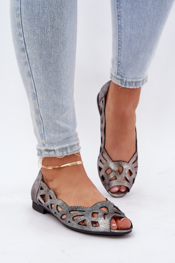 Prelamované balerínky Z Odkrytymi Palcami strieborná farba Calgis