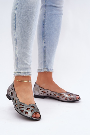 Prelamované balerínky Z Odkrytymi Palcami strieborná farba Calgis 2