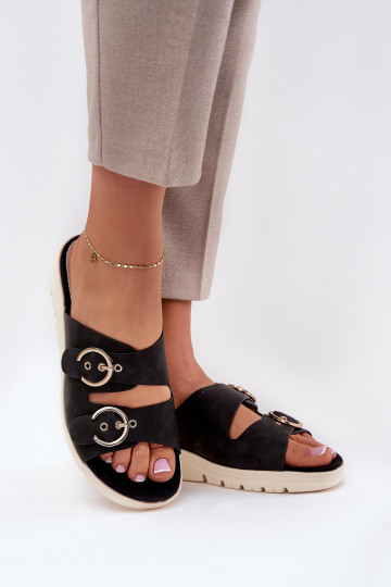 Jednoduché Dámske papuče Zapnuté INedge s prackami čierna Hellexia 2