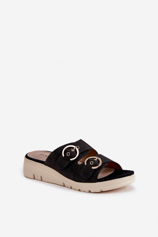 Jednoduché Dámske papuče Zapnuté INedge s prackami čierna Hellexia