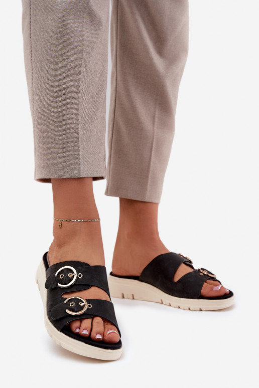 Jednoduché Dámske papuče Zapnuté INedge s prackami čierna Hellexia