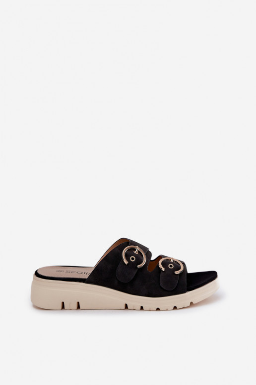 Jednoduché Dámske papuče Zapnuté INedge s prackami čierna Hellexia