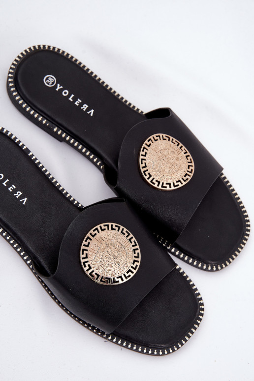 Eko Kožené papuče so širokými podpätkami Z Ozdoba čierna Tatereia