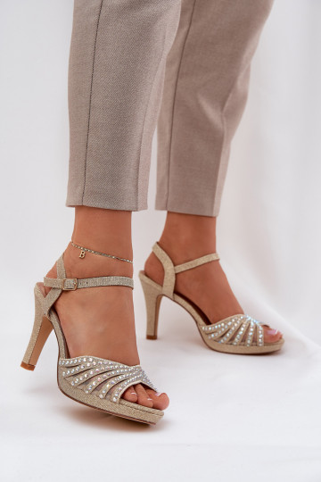 sandále s tenkými podpätkami S Dekoráciou A trblietky D&A MR1038-33 zlatej farby