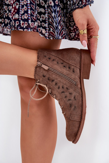 Nízka Čižmy s prelamovanými prvkami S.Barski HY51-185 Hnedá farba 2