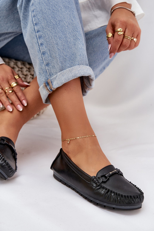 rovná sa Kožené Mokasíny s ozdobami S.Barski LR51-547 čierna rovná sa Kožené Mokasíny s ozdobami S.Barski LR51-547 čierna