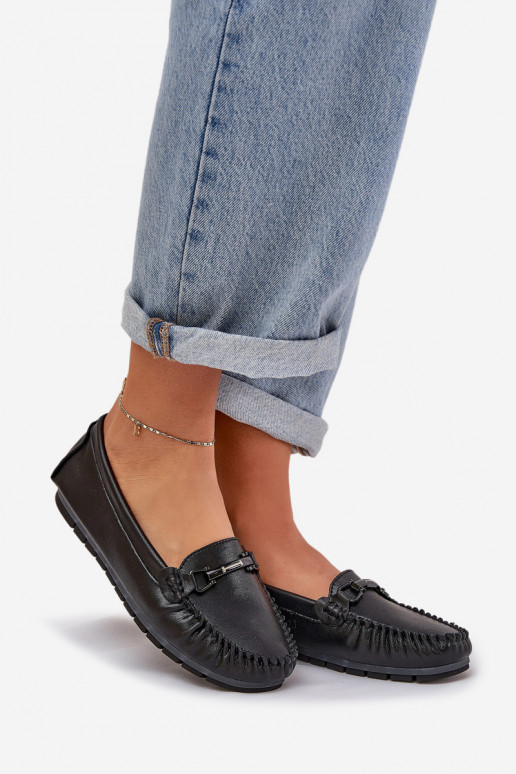 rovná sa Kožené Mokasíny s ozdobami S.Barski LR51-547 čierna rovná sa Kožené Mokasíny s ozdobami S.Barski LR51-547 čierna