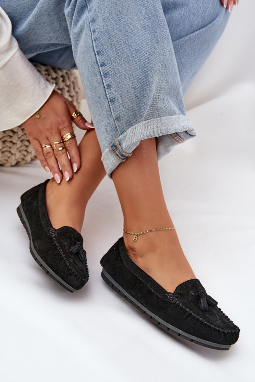 Dámsky byt Klasické semišové mokasíny S.Barski LR51-548 čierna