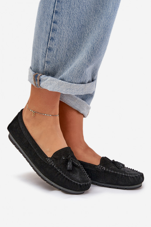 Dámsky byt Klasické semišové mokasíny S.Barski LR51-548 čierna
