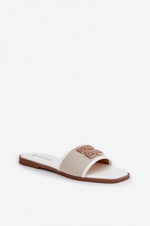 Elegantný štýl Dámske papuče s ozdobami so širokými podpätkami biela farba Lovehia Elegantný štýl Dámske papuče s ozdobami so širokými podpätkami biela farba Lovehia