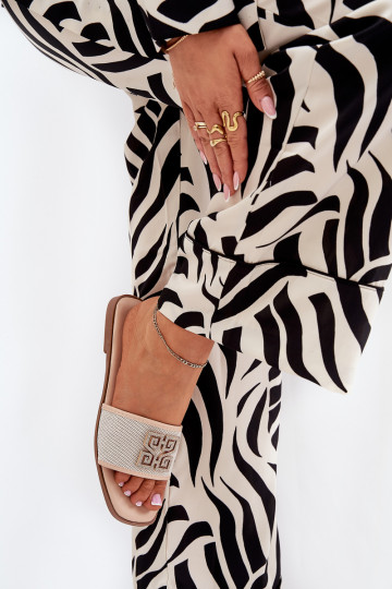 Elegantný štýl Dámske papuče s ozdobami so širokými podpätkami béžová Lovehia