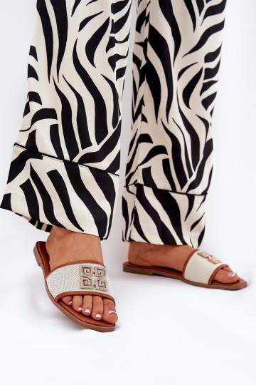 Elegantný štýl Dámske papuče s ozdobami so širokými podpätkami Hnedá farba Lovehia