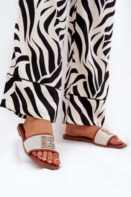 Elegantný štýl Dámske papuče s ozdobami so širokými podpätkami Hnedá farba Lovehia Elegantný štýl Dámske papuče s ozdobami so širokými podpätkami Hnedá farba Lovehia