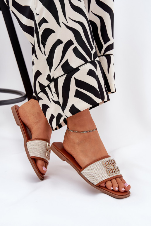 Elegantný štýl Dámske papuče s ozdobami so širokými podpätkami Hnedá farba Lovehia Elegantný štýl Dámske papuče s ozdobami so širokými podpätkami Hnedá farba Lovehia