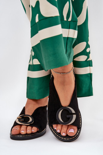 Ploché sandále s ozdobami čierna Haliones 2