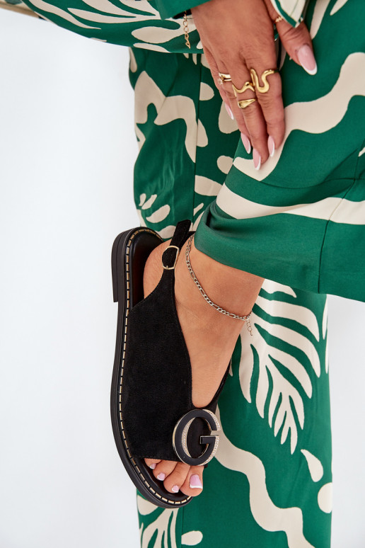 Ploché sandále s ozdobami čierna Haliones Ploché sandále s ozdobami čierna Haliones