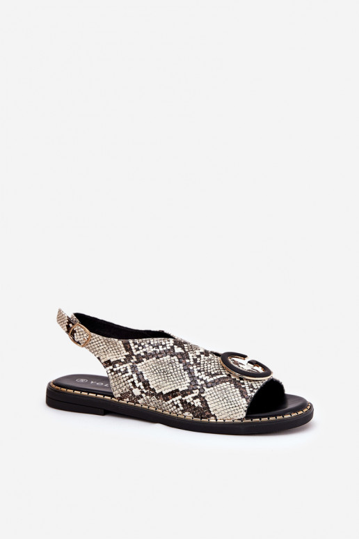 Ploché sandále s ozdobami hadie vzory béžová-Hnedá farba Haliones Ploché sandále s ozdobami hadie vzory béžová-Hnedá farba Haliones