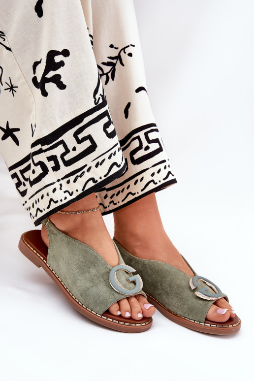 Ploché sandále s ozdobami zelená farba Haliones Ploché sandále s ozdobami zelená farba Haliones