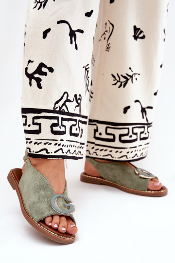 Ploché sandále s ozdobami zelená farba Haliones 2