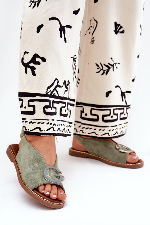 Ploché sandále s ozdobami zelená farba Haliones Ploché sandále s ozdobami zelená farba Haliones