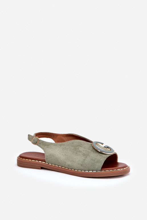 Ploché sandále s ozdobami zelená farba Haliones Ploché sandále s ozdobami zelená farba Haliones
