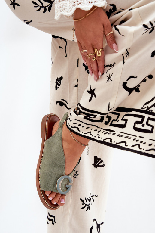 Ploché sandále s ozdobami zelená farba Haliones Ploché sandále s ozdobami zelená farba Haliones