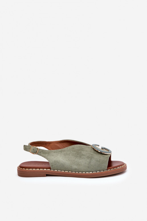 Ploché sandále s ozdobami zelená farba Haliones Ploché sandále s ozdobami zelená farba Haliones