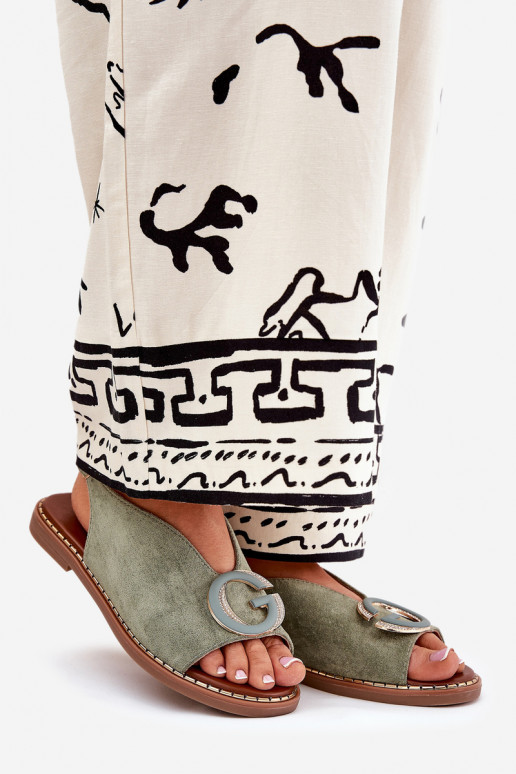 Ploché sandále s ozdobami zelená farba Haliones Ploché sandále s ozdobami zelená farba Haliones