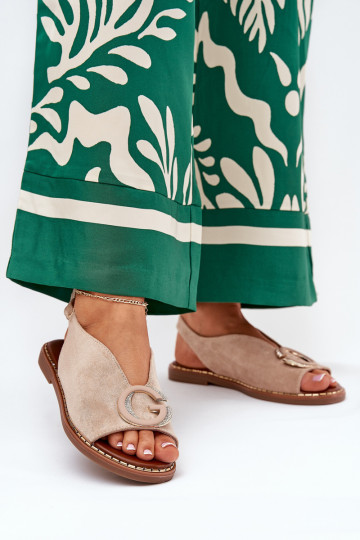 Ploché sandále s ozdobami béžová Haliones 2